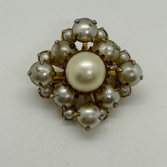 Vintage Floral Brooch Lot Blue Flower Pearl  3D Enamel Pin Rhinestones Retro - Picture 7 of 11